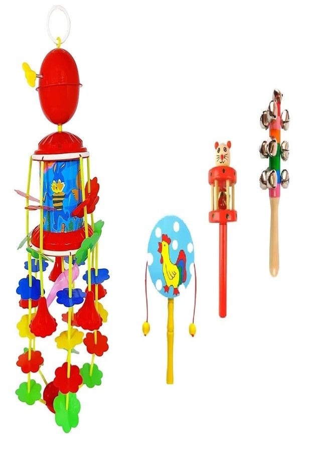 Little Mind Jhoomer Merry Go Round Hanging Toy for New Born Baby with Wooden 3 Pcs Rattles Sound Making Toy for Kids (Multicolor) - Image 1